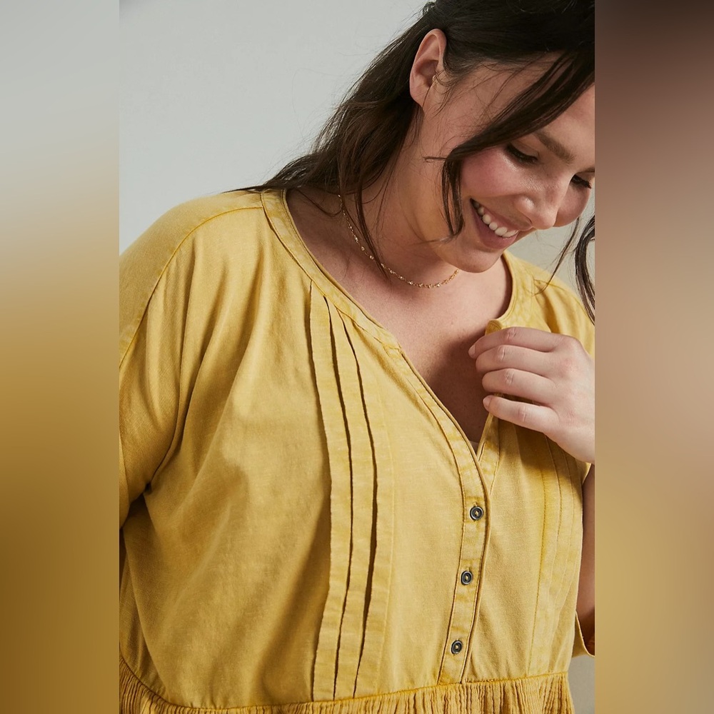 Anthropologie Beverly Mustard Yellow Cotton Gauze Pajama Swing Top New XS Lounge - Picture 5 of 10